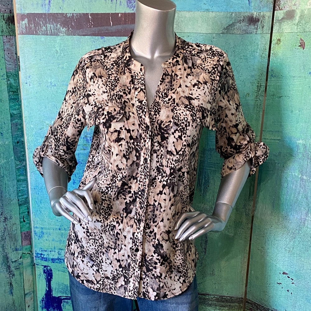 Calvin Klein Black Khaka Print Button Down Shirt